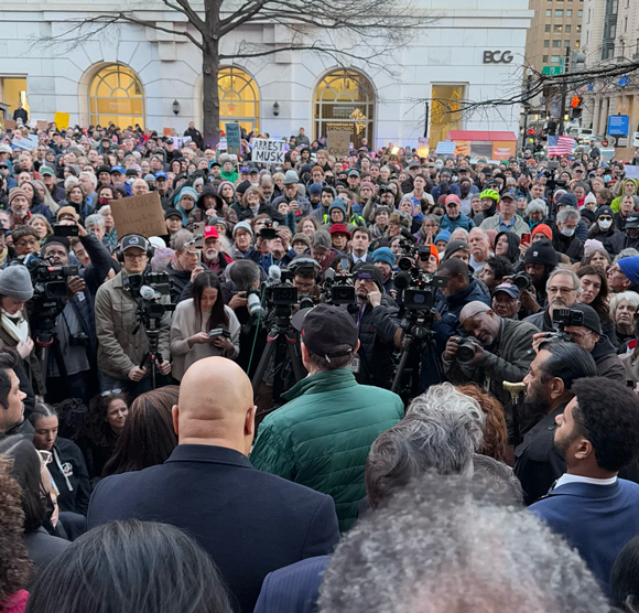 Ron with a crowd outside Treasury